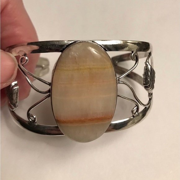 Orange Lace Calcite 925 Sterling Silver Cuff Bracelet - Picture 4 of 5